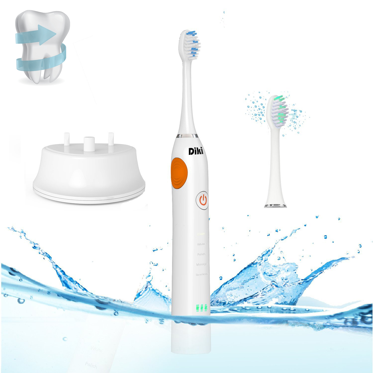 Electric Toothbrush DIKI 2 Minutes Timer 5 Modes Rechargeable Adaptive Clean Brush Head Remove Plaque Clean Gums Travel IPX 7 Waterproof Toothbrush